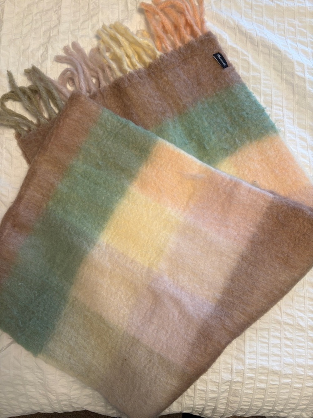 Madewell Pastel Stripe Fringe wrap in Mint, Peach, Cream, Tan